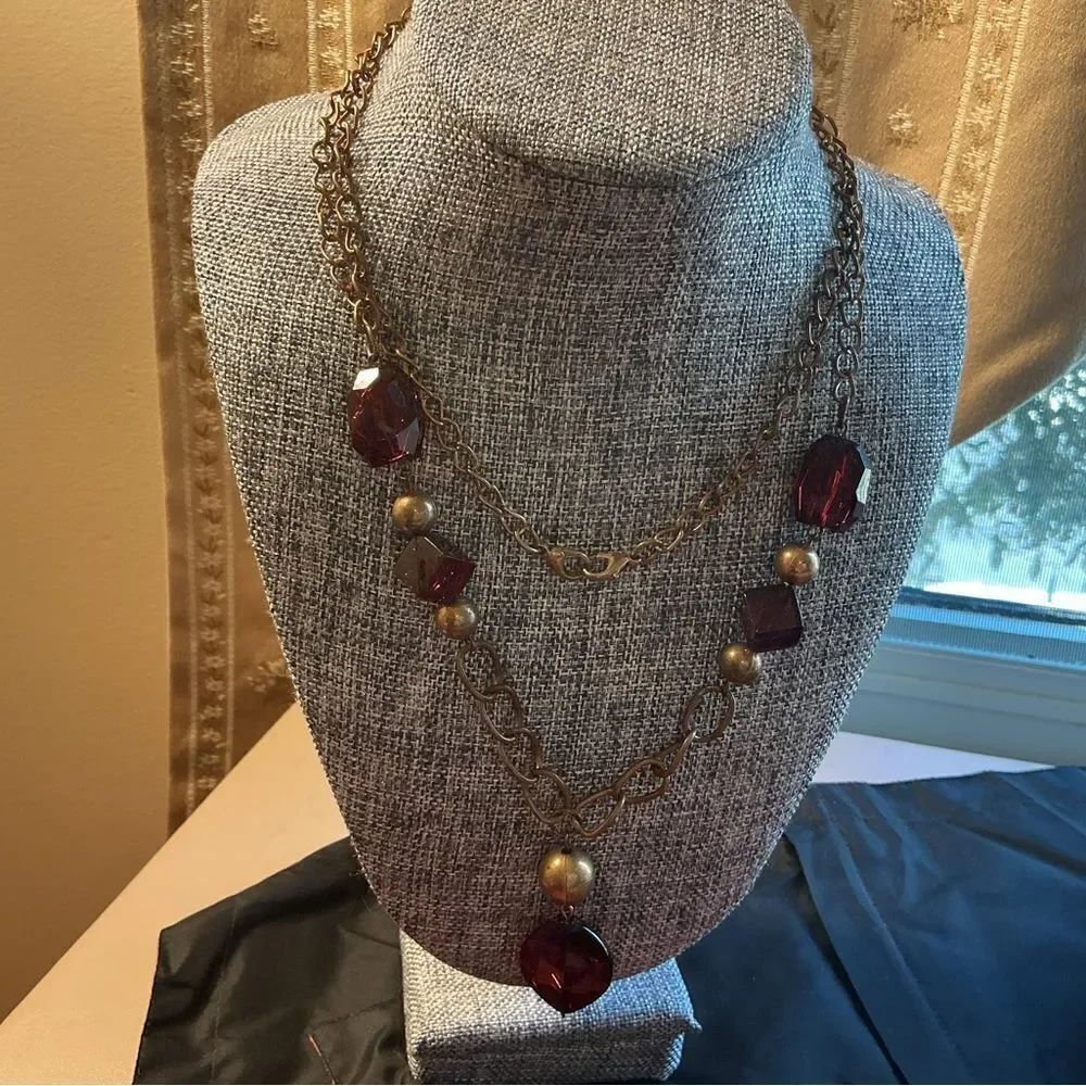 Long Coppertone Chain and Beads Necklace